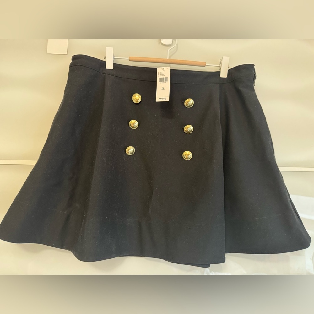 NWT Anthropologie MAEVE Black Skirt with Gold Buttons XL mini flared FLAW - Picture 2 of 6
